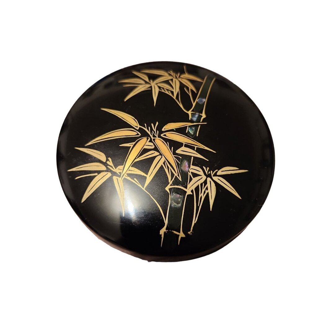 Vintage Japanese Lacquerware Coaster Set With Bamboo & Mother of Pearl Inlay